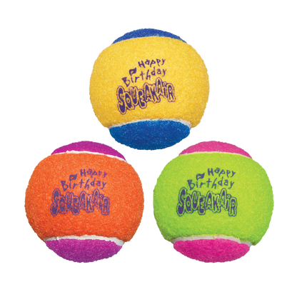 KONG SqueakAir Birthday Balls ¨C Durable Squeaky Tennis Balls for Dogs