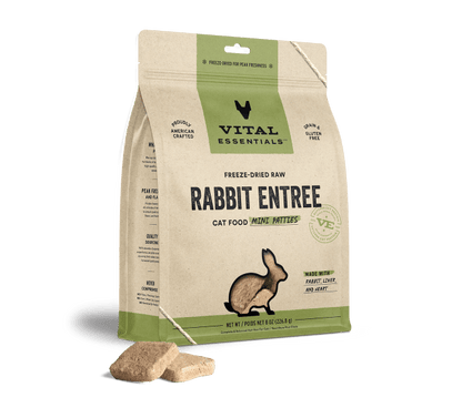 Vital Essentials Freeze Dried Grain Free Rabbit Mini Patties Limited Ingredient Entree for Cats
